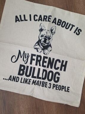 Cream Canvas Accent Pillow Cover with Black French Bulldog Print